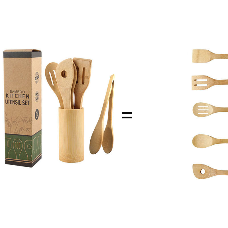 Bamboo Spatula Set with Square Holder Eco-Friendly