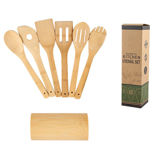 Bamboo Spatula Set with Square Holder Eco-Friendly