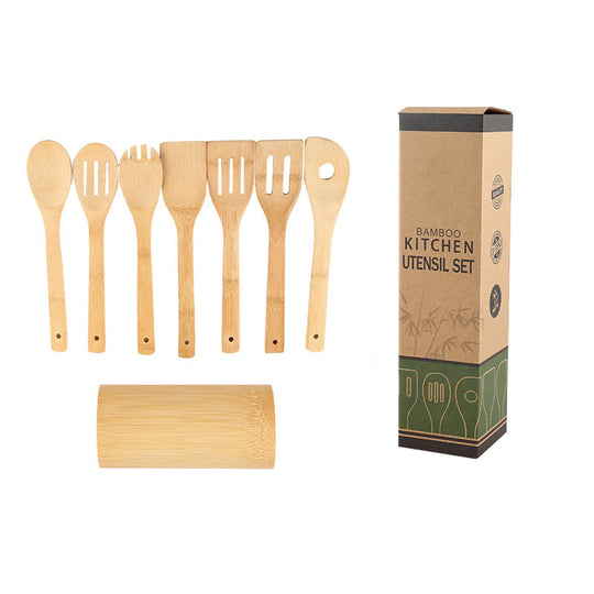 Bamboo Spatula Set with Square Holder Eco-Friendly