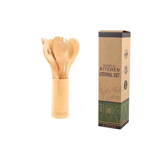 Bamboo Spatula Set with Square Holder Eco-Friendly