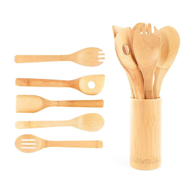 Bamboo Spatula Set with Square Holder Eco-Friendly