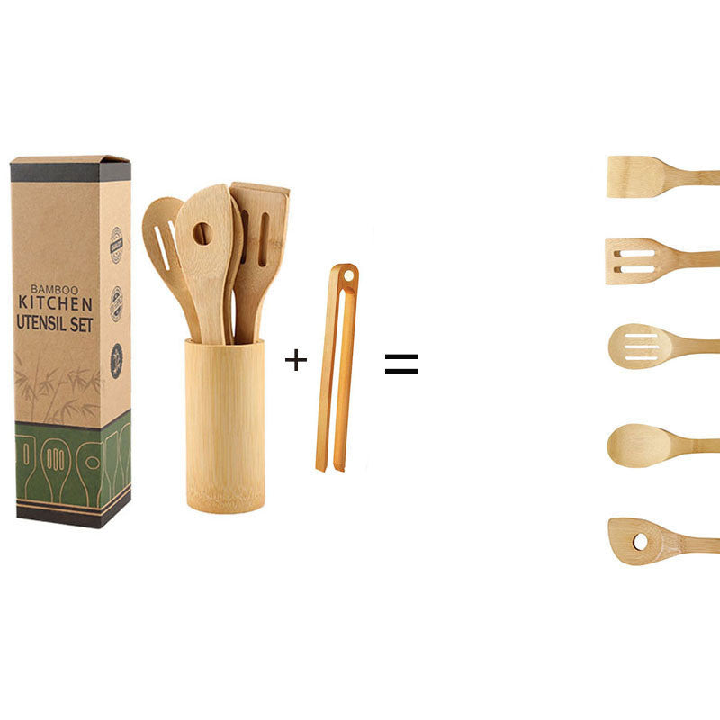 Bamboo Spatula Set with Square Holder Eco-Friendly