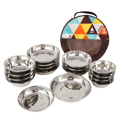 Stainless Steel Dinner Plate 17-piece Set Camping Barbecue  Portable Plate