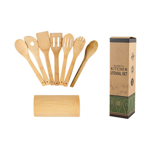 Bamboo Spatula Set with Square Holder Eco-Friendly