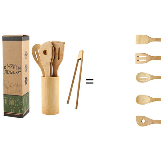 Bamboo Spatula Set with Square Holder Eco-Friendly