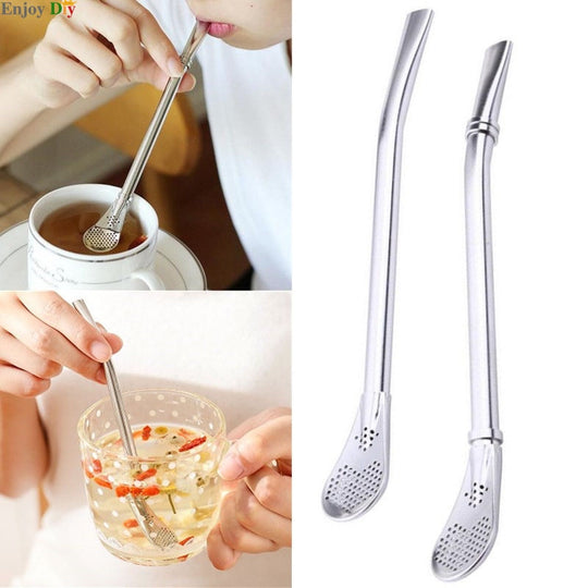 Stainless steel straw mixing spoon