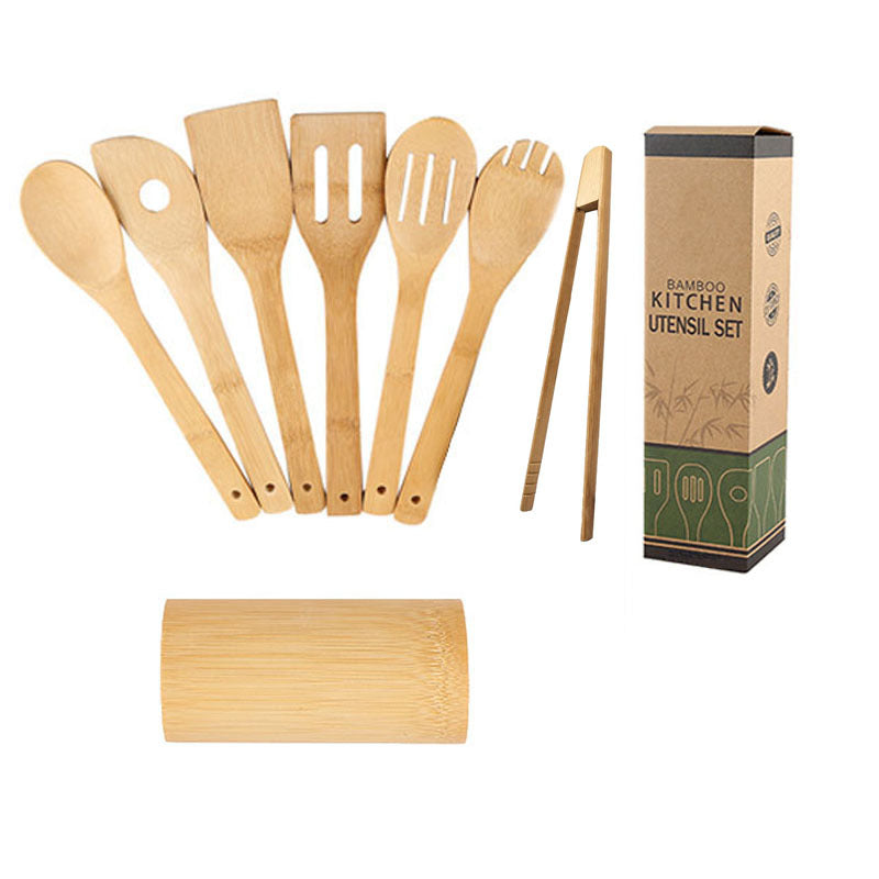 Bamboo Spatula Set with Square Holder Eco-Friendly