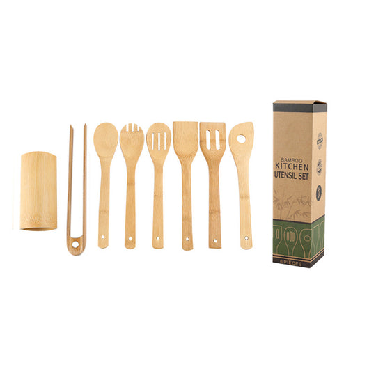 Bamboo Spatula Set with Square Holder Eco-Friendly