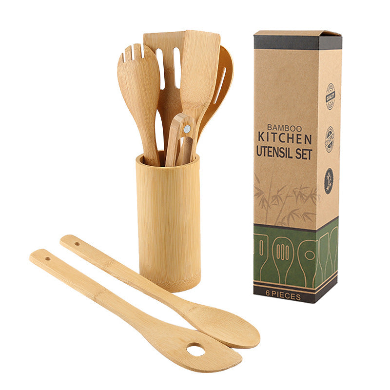 Bamboo Spatula Set with Square Holder Eco-Friendly