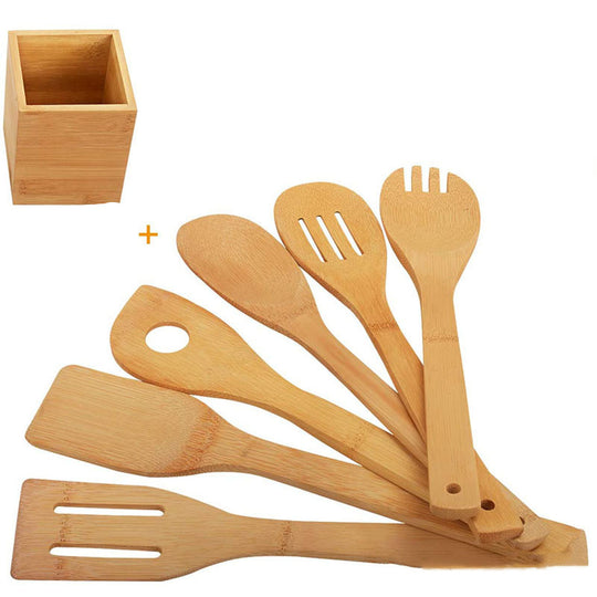 Bamboo Spatula Set with Square Holder Eco-Friendly