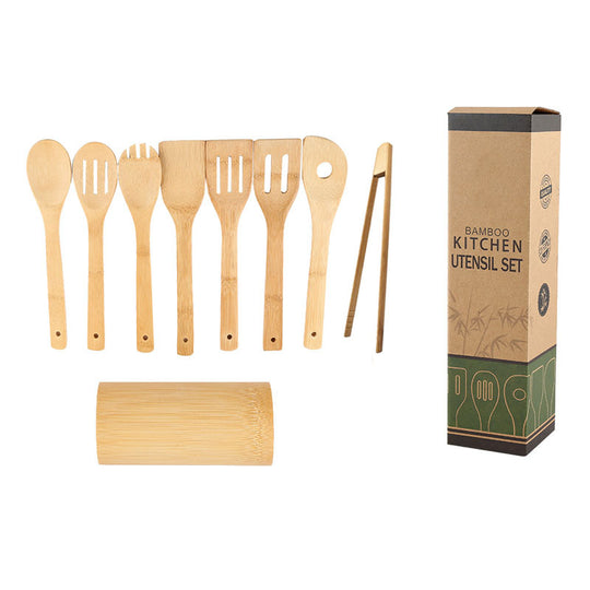 Bamboo Spatula Set with Square Holder Eco-Friendly