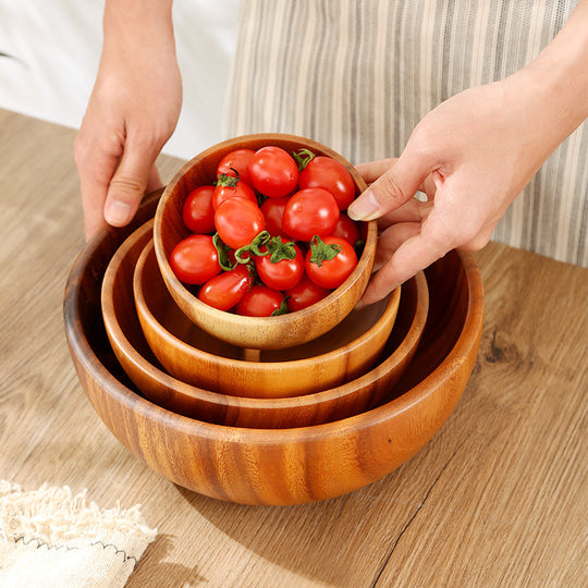 Wooden Rice And Noodle Fruit Salad Bowl